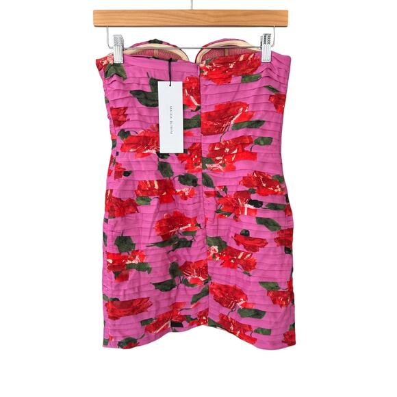 Magda Butrym Strapless Pleated Silk Mini Dress Pink‎ Floral Size FR 36 US 4 NWT - Picture 4 of 10